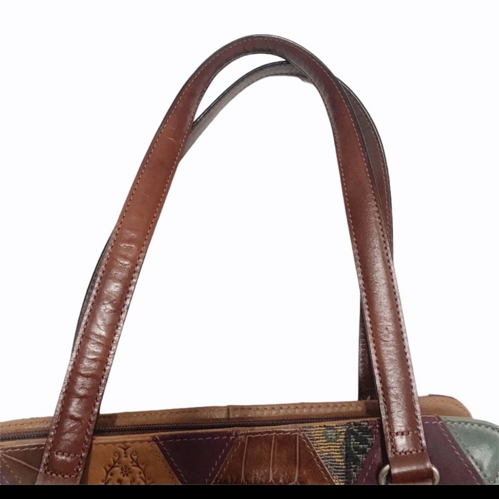 Fossil Patchwork Tooled Leather Shoulder Bag Purse - image 5